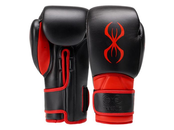 Sting Boxing Predator Leather Sparring Gloves Black Red Velcro